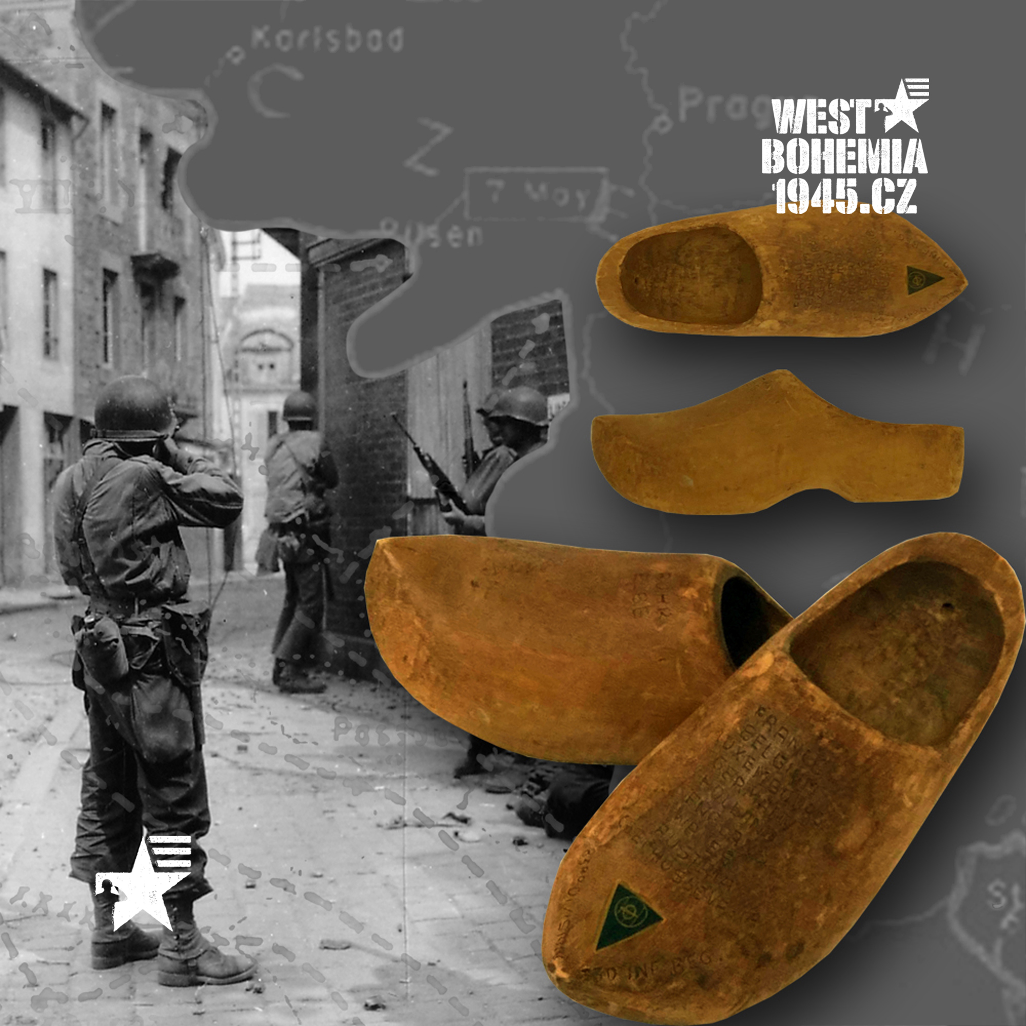 IR2006 WWII US ARMY SOUVENIR OF CZECHOSLOVAKIA WOODEN CLOGS US 83RD THUNDERBOLT INFANTRY DIVISION 330TH INFANTRY REGIMENT CZECHOSLOVAKIA 1945
